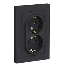Розетка двухместная Systeme Electric ATLASDESIGN, скрытый монтаж, с заземлением, карбон