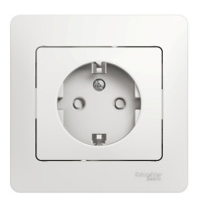 Розетка Systeme Electric GLOSSA, скрытый монтаж, с заземлением, со шторками, белый