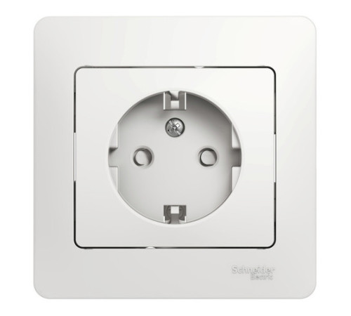 Розетка Systeme Electric GLOSSA, скрытый монтаж, с заземлением, со шторками, белый