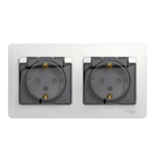Розетка двухместная Systeme Electric GLOSSA, скрытый монтаж, с заземлением, с крышкой, со шторками, белый, GSL000147