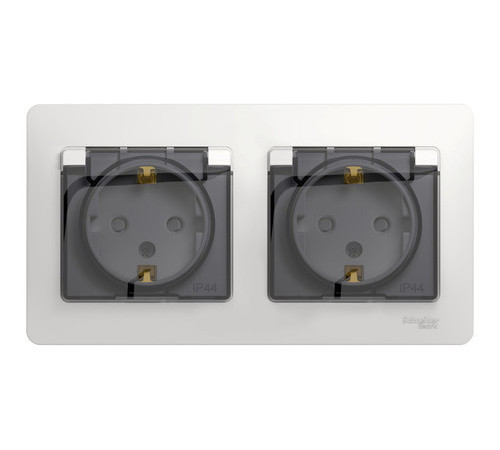Розетка двухместная Systeme Electric GLOSSA, скрытый монтаж, с заземлением, с крышкой, со шторками, белый, GSL000147