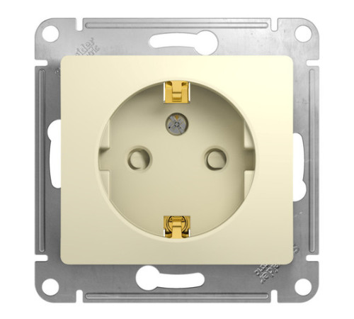 Розетка Systeme Electric GLOSSA, скрытый монтаж, с заземлением, со шторками, бежевый