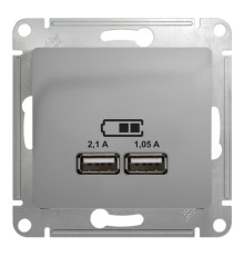 Glossa Розетка USB, 5В/2100мА, 2х5В/1050мА, алюминий
