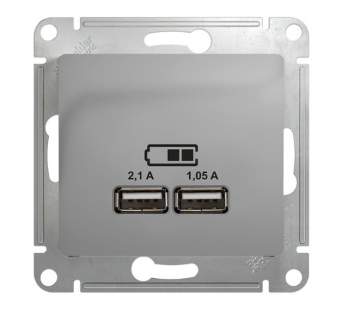 Glossa Розетка USB, 5В/2100мА, 2х5В/1050мА, алюминий