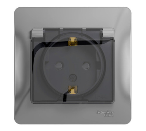 Розетка Systeme Electric GLOSSA, скрытый монтаж, с заземлением, с крышкой, со шторками, алюминий