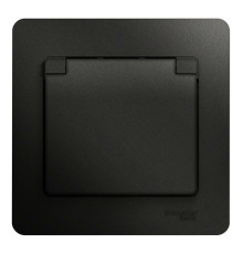 Розетка Systeme Electric GLOSSA, скрытый монтаж, с заземлением, с крышкой, со шторками, антрацит