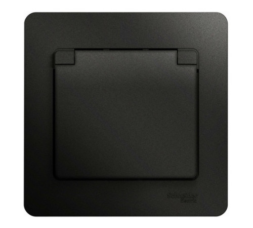 Розетка Systeme Electric GLOSSA, скрытый монтаж, с заземлением, с крышкой, со шторками, антрацит