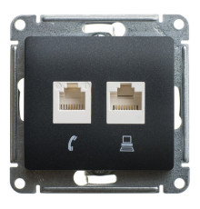 Розетка двойная компьютерная RJ45 Cat.5 Systeme Electric GLOSSA, антрацит