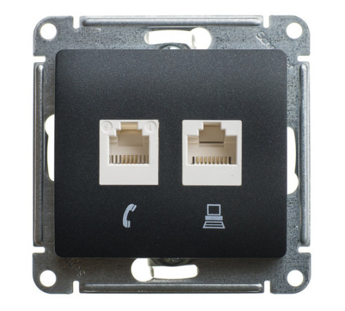 Розетка двойная компьютерная RJ45 Cat.5 Systeme Electric GLOSSA, антрацит