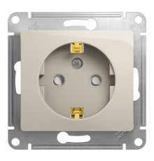 Розетка Systeme Electric GLOSSA, скрытый монтаж, с заземлением, со шторками, молочный