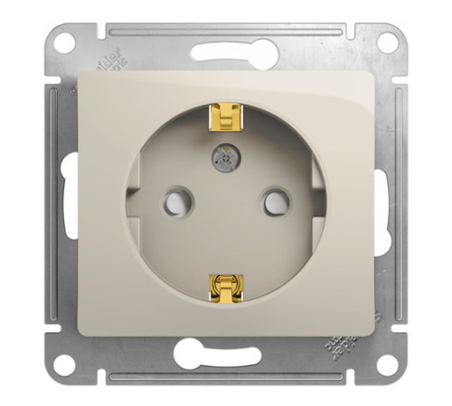 Розетка Systeme Electric GLOSSA, скрытый монтаж, с заземлением, со шторками, молочный