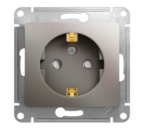 Розетка Systeme Electric GLOSSA, скрытый монтаж, с заземлением, со шторками, платина