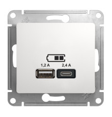 Розетка 2xUSB Systeme Electric GLOSSA, скрытый монтаж, белый, GSL000139