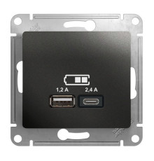 Розетка 2xUSB Systeme Electric GLOSSA, скрытый монтаж, антрацит, GSL000739