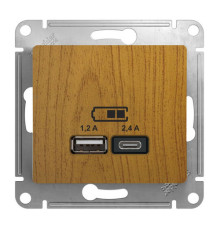 Розетка 2xUSB Systeme Electric GLOSSA, скрытый монтаж, дуб, GSL000539