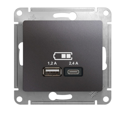 Розетка 2xUSB Systeme Electric GLOSSA, скрытый монтаж, графит, GSL001339