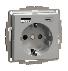 Розетка с 2xUSB Schneider Electric MERTEN SYSTEM M, скрытый монтаж, с заземлением, алюминий, MTN2367-0460