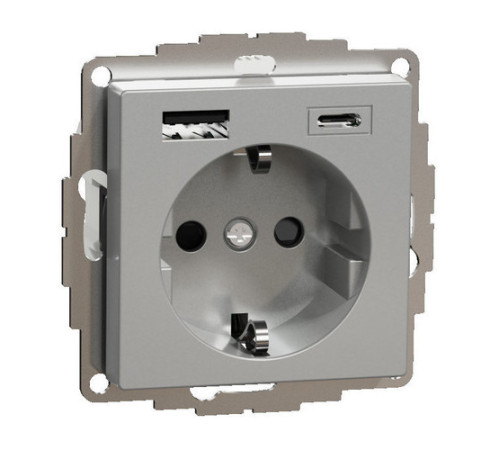 Розетка с 2xUSB Schneider Electric MERTEN SYSTEM M, скрытый монтаж, с заземлением, алюминий, MTN2367-0460