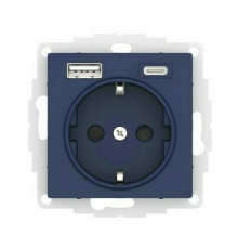 Розетка с USB+USB type C Systeme Electric ATLASDESIGN, скрытый монтаж, с заземлением, со шторками, аквамарин, ATN001132