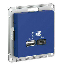 Розетка USB+USB type C Systeme Electric ATLASDESIGN, скрытый монтаж, аквамарин, ATN001139