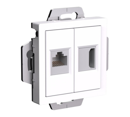 Розетка HDMI+RJ45 Systeme Electric ATLASDESIGN, скрытый монтаж, белый, ATN000182