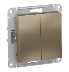 Выключатель 2-клавишный кнопочный Systeme Electric ATLASDESIGN, скрытый монтаж, шампань, ATN000517