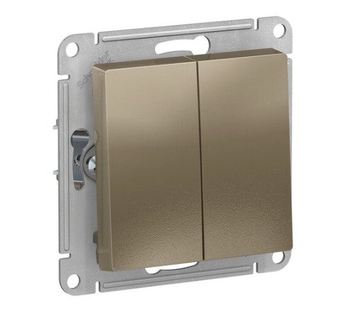 Выключатель 2-клавишный кнопочный Systeme Electric ATLASDESIGN, скрытый монтаж, шампань, ATN000517