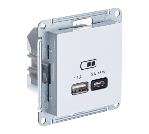 Розетка USB+USB type C Systeme Electric ATLASDESIGN, скрытый монтаж, лотос, ATN001329