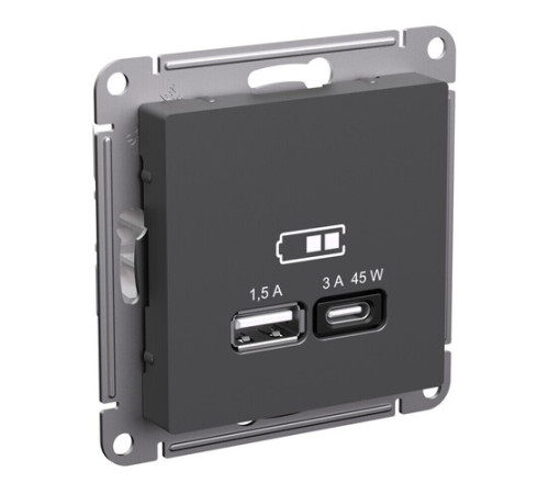 Розетка USB+USB type C Systeme Electric ATLASDESIGN, скрытый монтаж, базальт, ATN001429