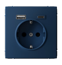 Розетка с USB+USB type C Systeme Electric ARTGALLERY, скрытый монтаж, с заземлением, со шторками, аквамарин