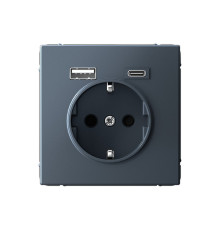 Розетка с USB+USB type C Systeme Electric ARTGALLERY, скрытый монтаж, с заземлением, со шторками, грифель, GAL000732