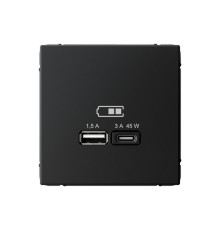 Розетка USB+USB type C Systeme Electric ARTGALLERY, скрытый монтаж, карбон, GAL001029