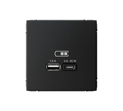 Розетка USB+USB type C Systeme Electric ARTGALLERY, скрытый монтаж, карбон, GAL001029