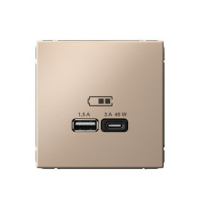 Розетка USB+USB type C Systeme Electric ARTGALLERY, скрытый монтаж, песочный, GAL001229