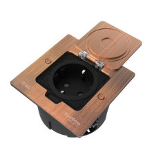 Systeme Elecrtic MultiDesk Медь Лючок с розеткой 2К+З, 16А/250В, IP44 с монтажной коробкой для стены, фальшпола, стола , тип MDK21