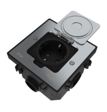 Systeme Elecrtic MultiDesk Серебро Лючок с розеткой 2К+З, 16А/250В, IP44 с монтажной коробкой для бетонных полов, тип MDK21