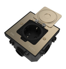 Systeme Elecrtic MultiDesk Никель Лючок с розеткой 2К+З, 16А/250В, IP44 с монтажной коробкой для бетонных полов, тип MDK21